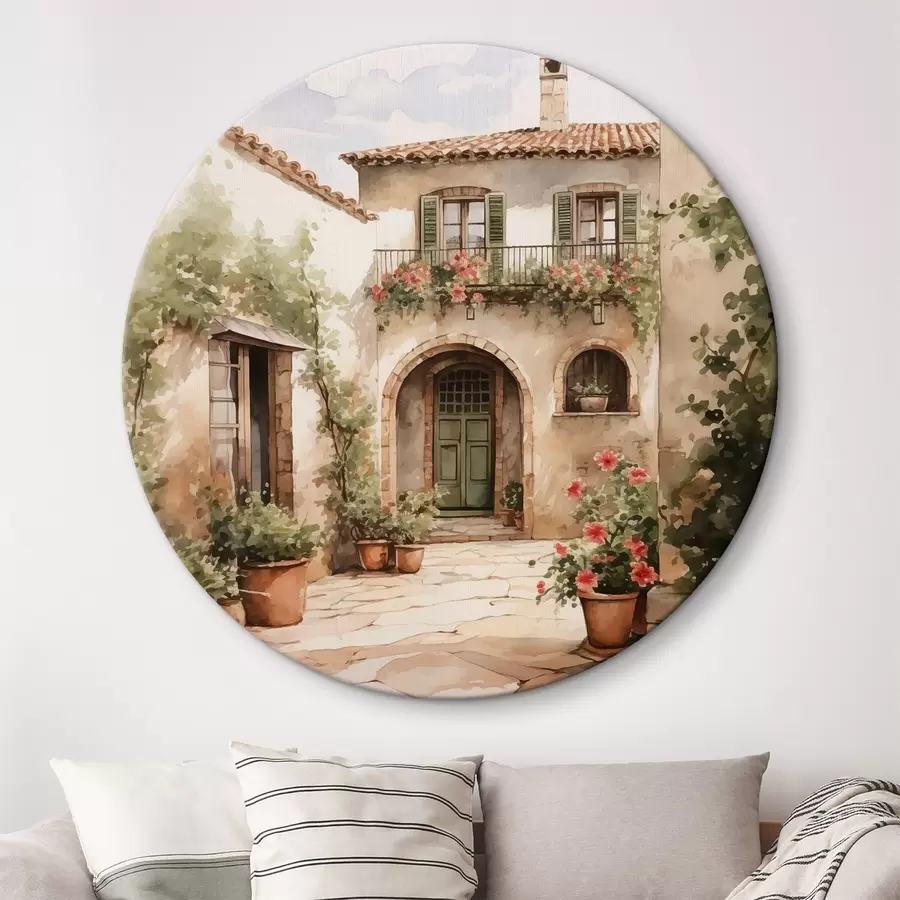 Wandbilder Italienischer Innenhof mit Blumentöpfen Nachahmung eines Aquarells r42126