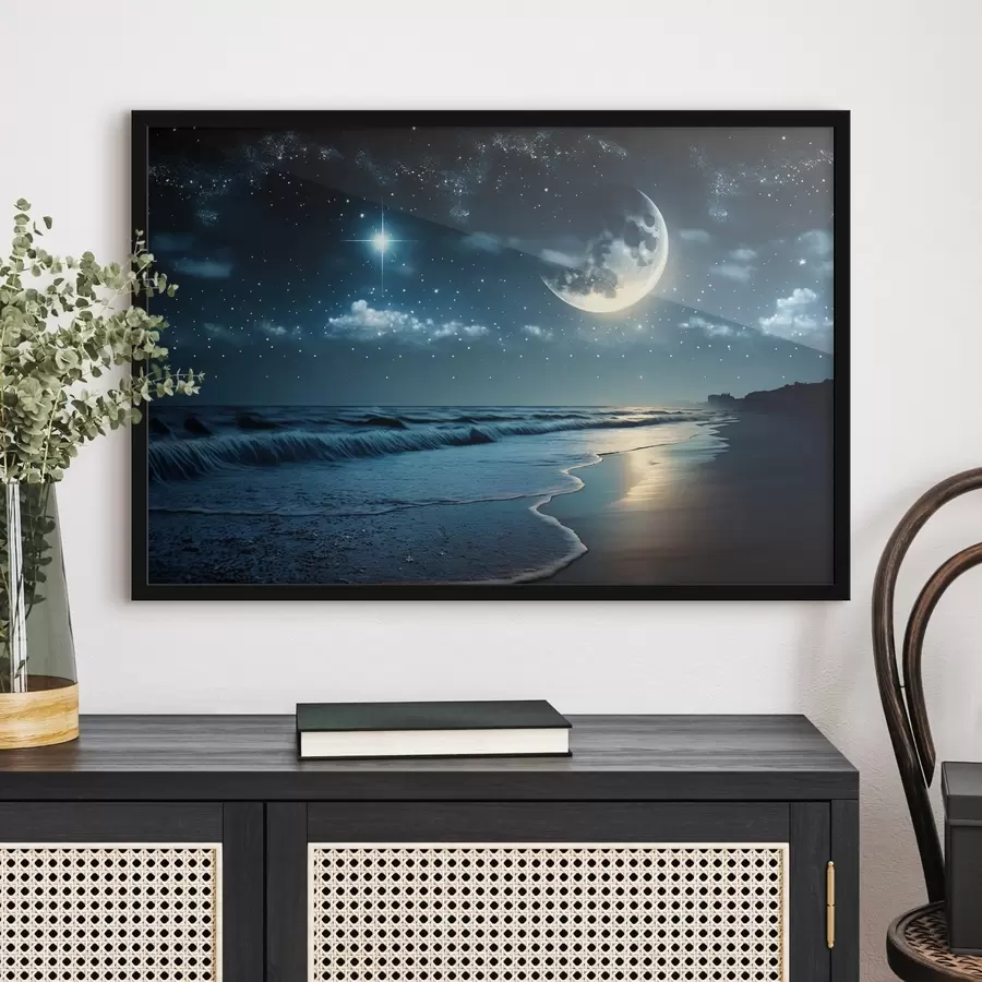 Fototapete Großer Mond über dem nächtlichen Meer f31111