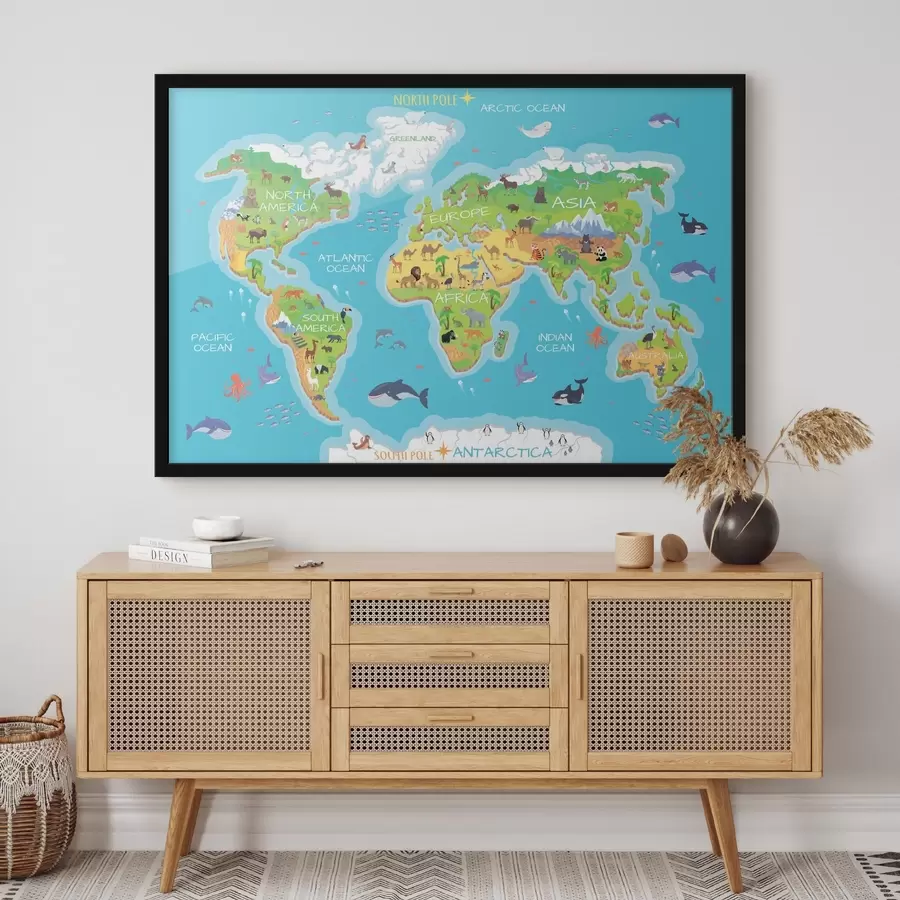 Fototapete Karte der Kontinente mit Tieren f32105