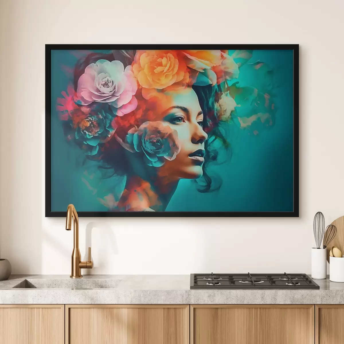 Poster Hübsche Frau mit Blumen f35366