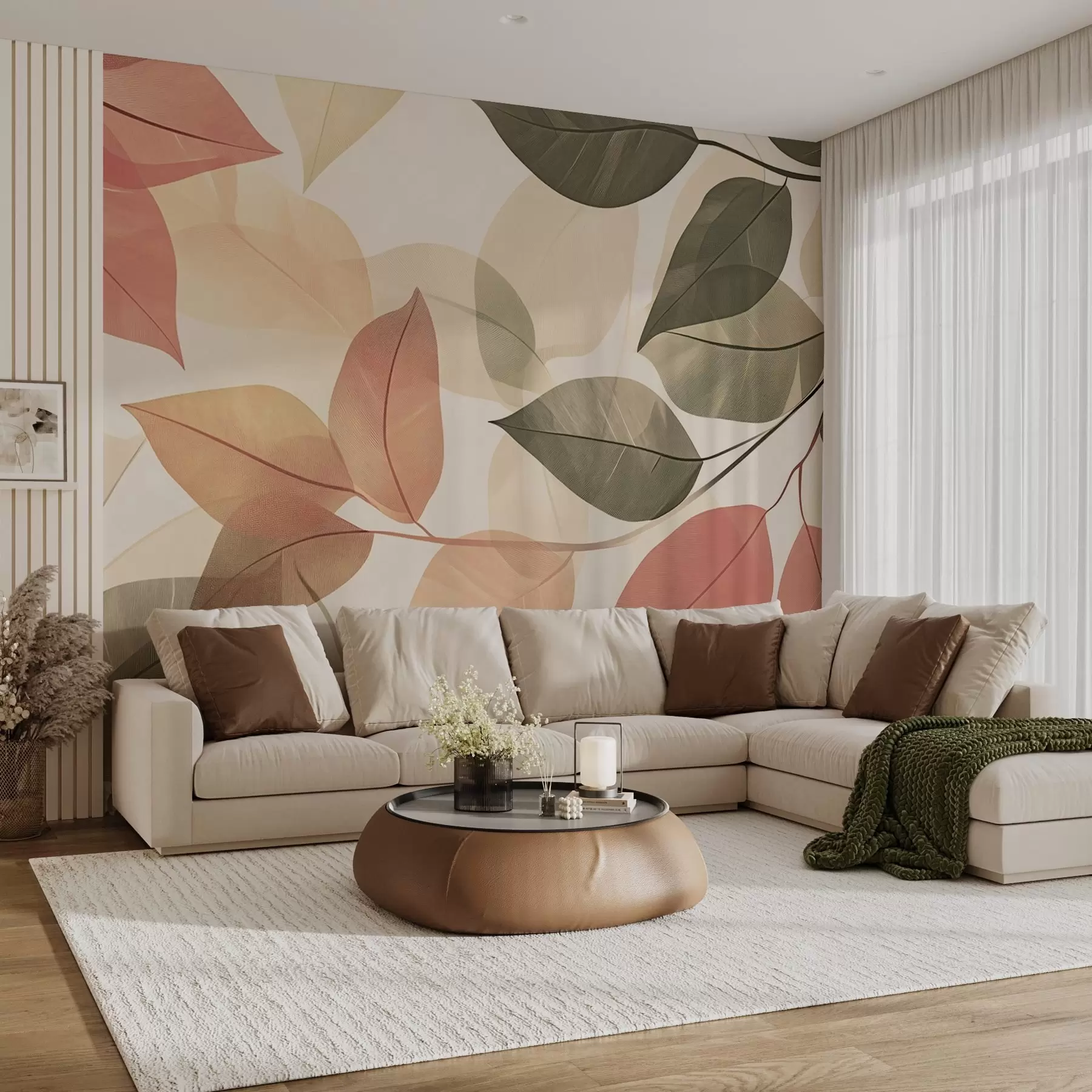 Fototapete Zweige mit Blättern in Rot- und Grüntönen w08502