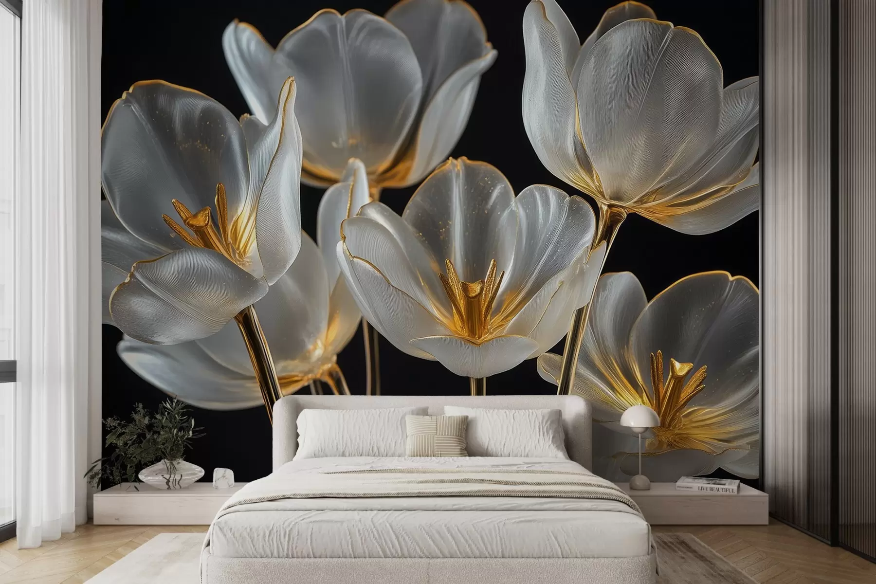 Fototapete Ein Tulpenstrauß im Stil einer Glasskulptur w08489