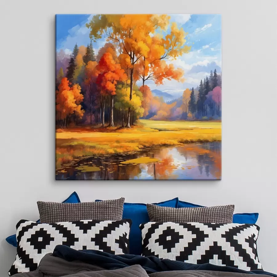 Wandbilder See und Herbstwald im Acryl-Stil s41766