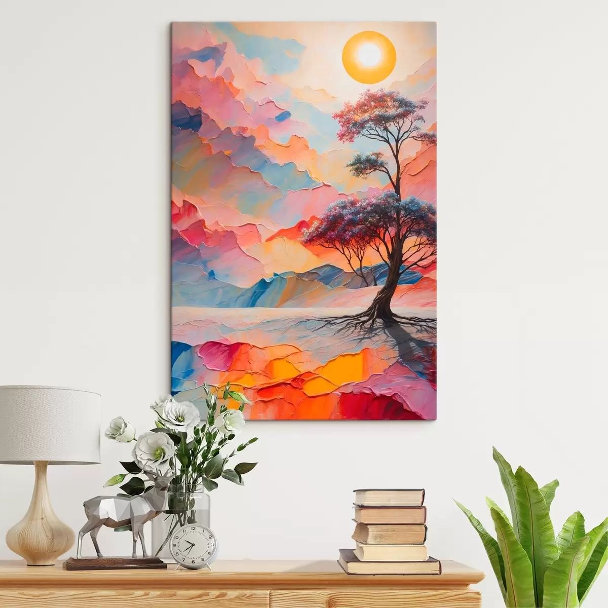 Wandbilder Baum und Sonne auf abstraktem Hintergrund im Acryl-Stil s41771