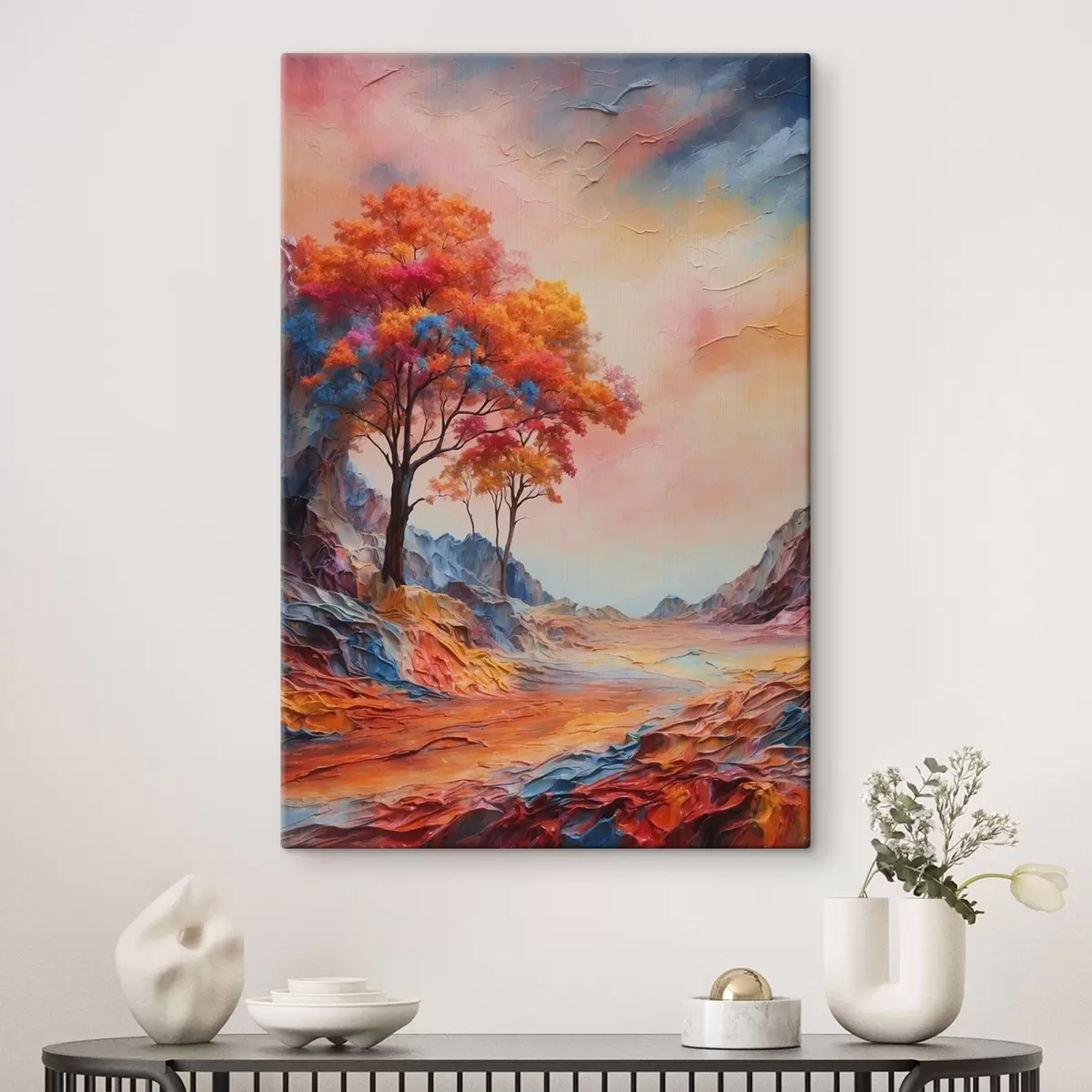 Wandbilder Bäume und abstrakte mehrfarbige Berge s41772