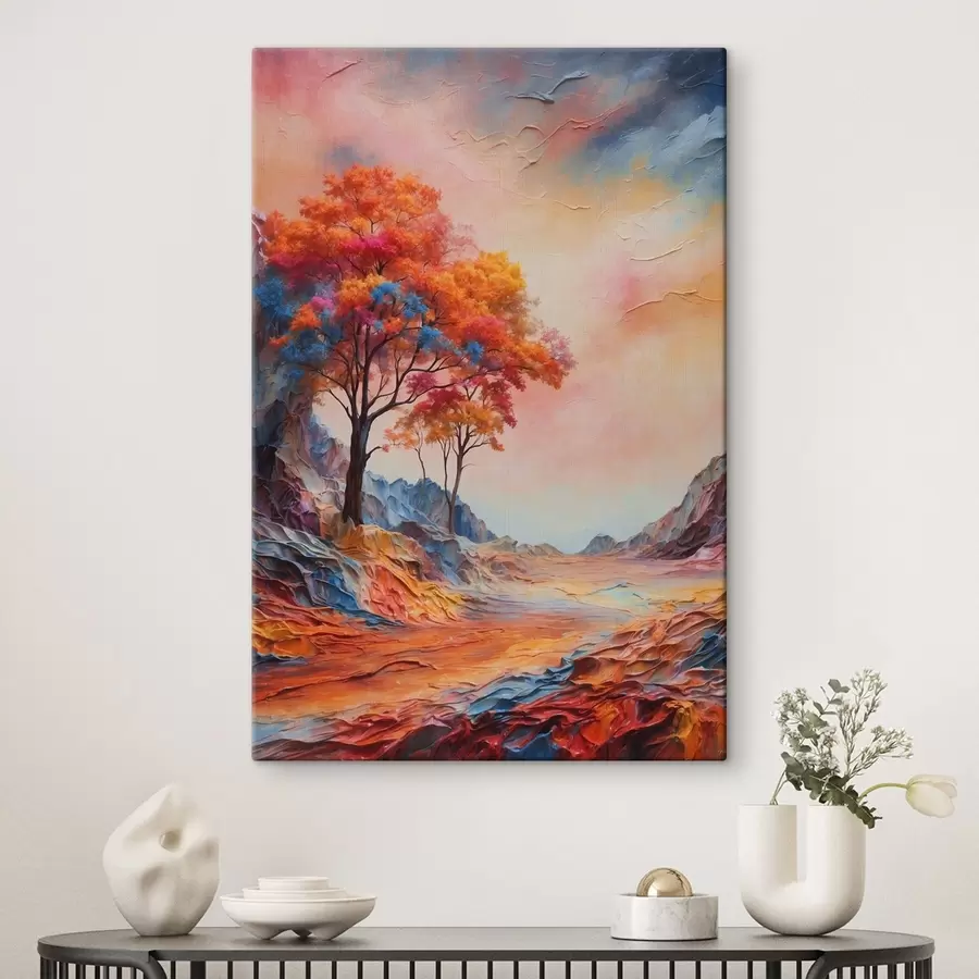 Wandbilder Bäume und abstrakte mehrfarbige Berge s41772