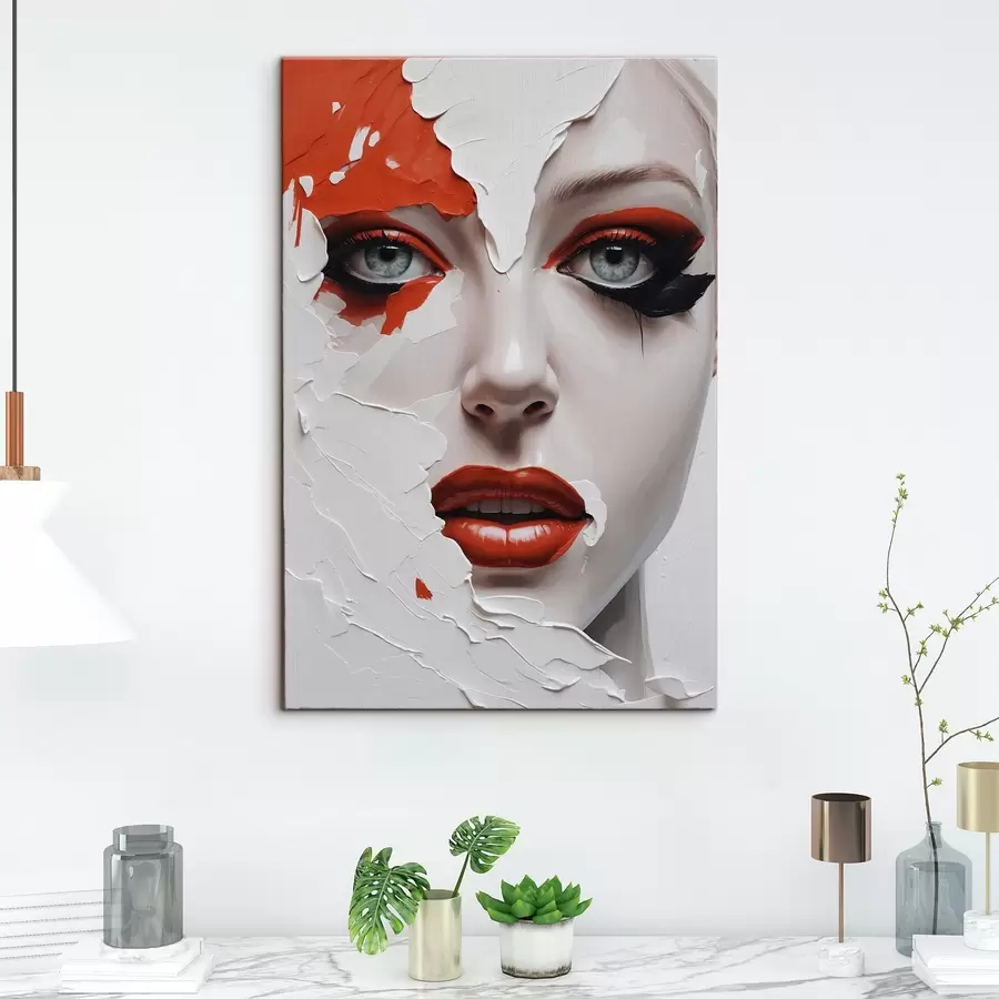 Wandbilder Gesicht eines Mädchens in weißer und oranger Farbe s42092