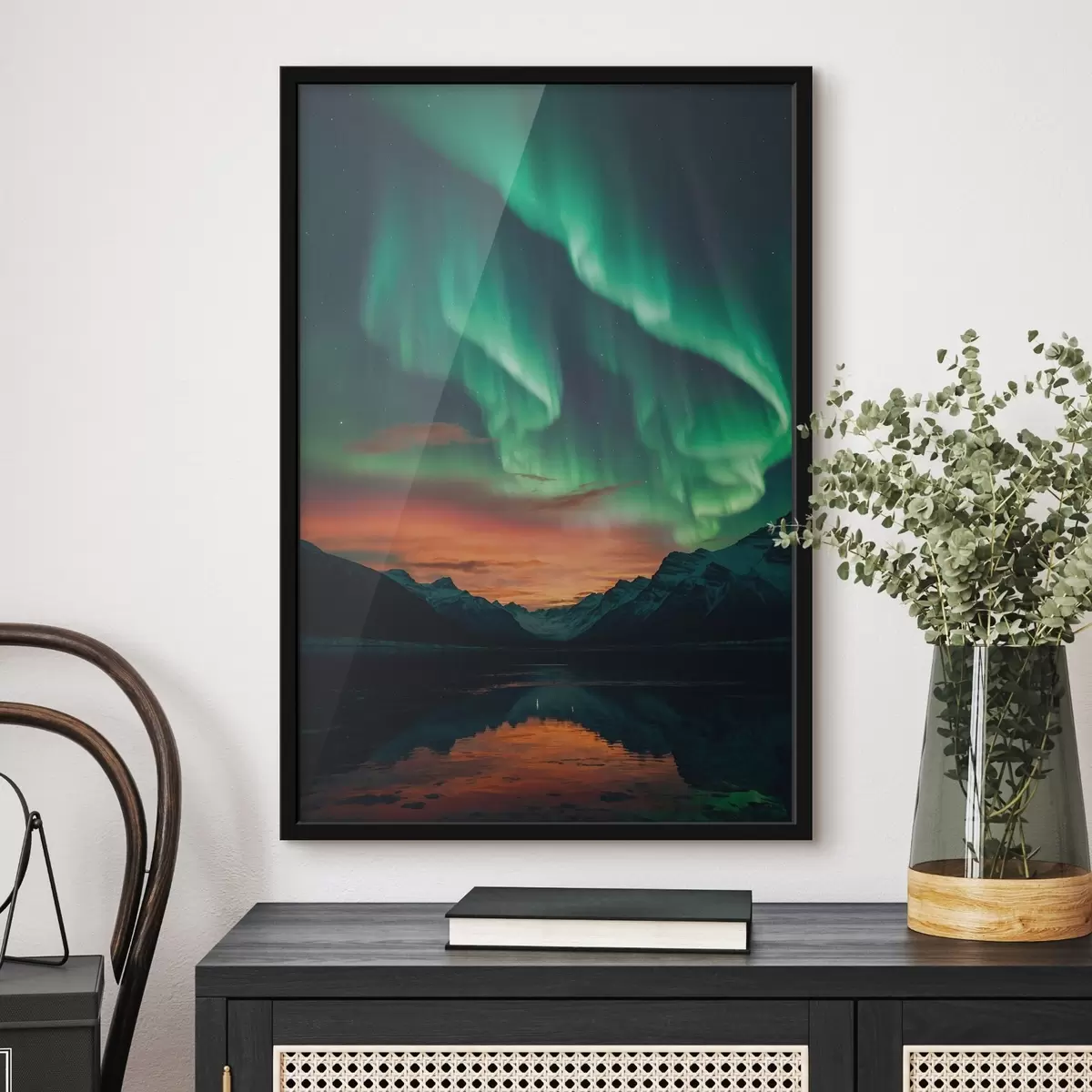 Poster Nordlichter über den Bergen f41783