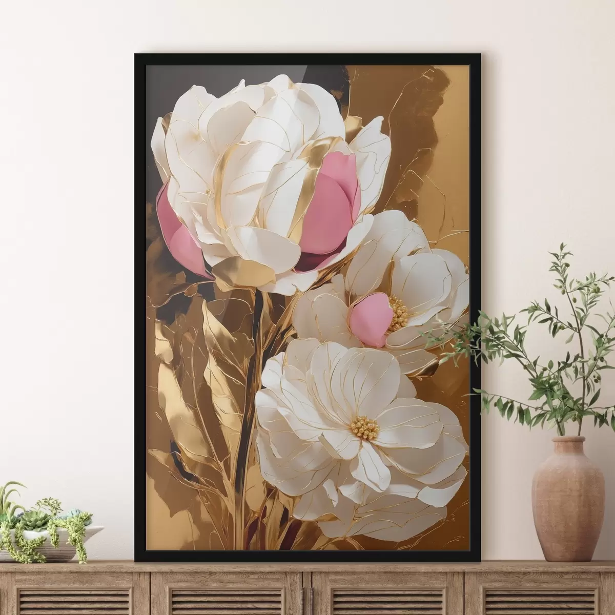 Poster Blumen auf gelbem Hintergrund f42090