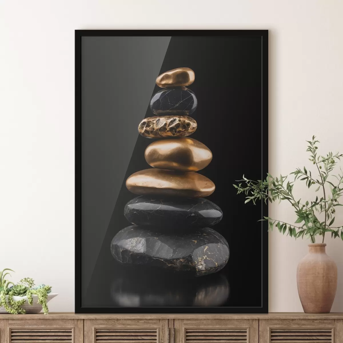 Poster Schwarze und gelbe Felsen auf dunklem Hintergrund f42094