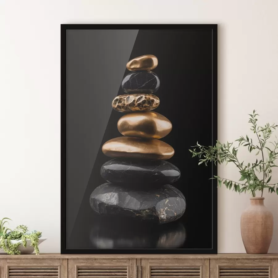 Fototapete Schwarze und gelbe Felsen auf dunklem Hintergrund f42094