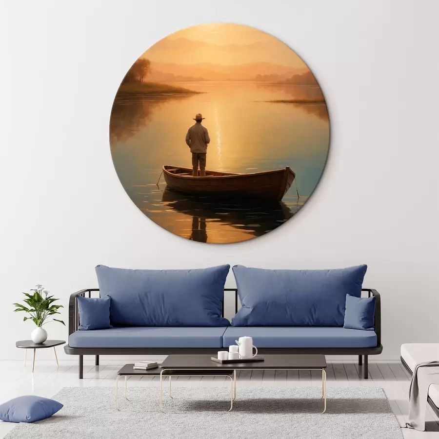 Wandbilder Mann in einem Boot in der Mitte eines Sees r41770