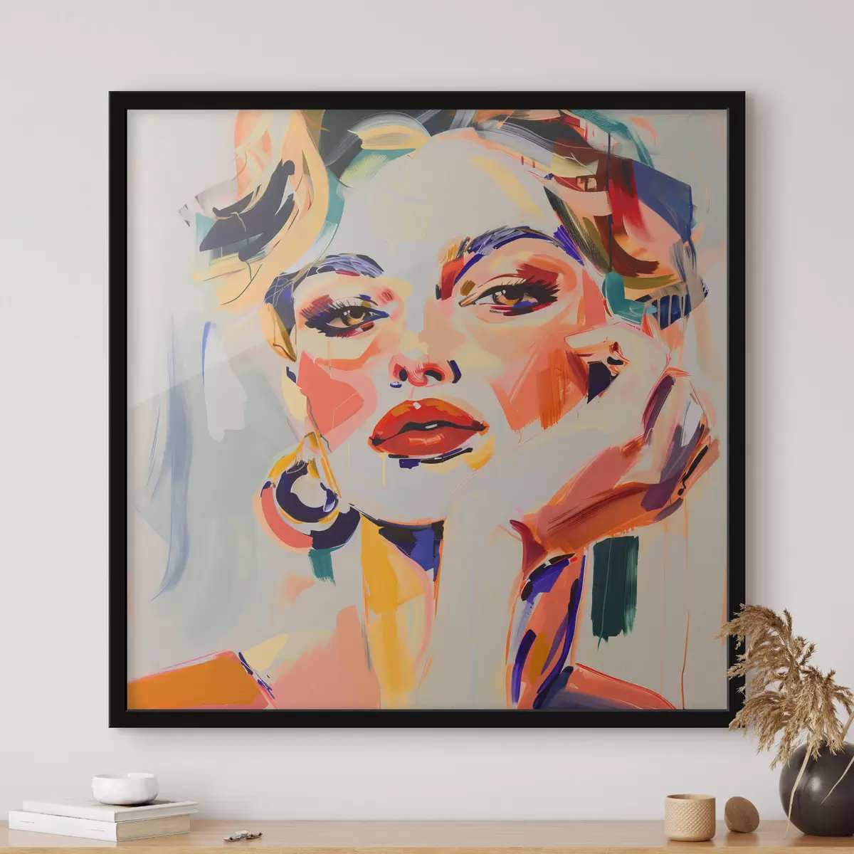 Poster Porträt einer Frau mit mehrfarbigen Strichen f42111