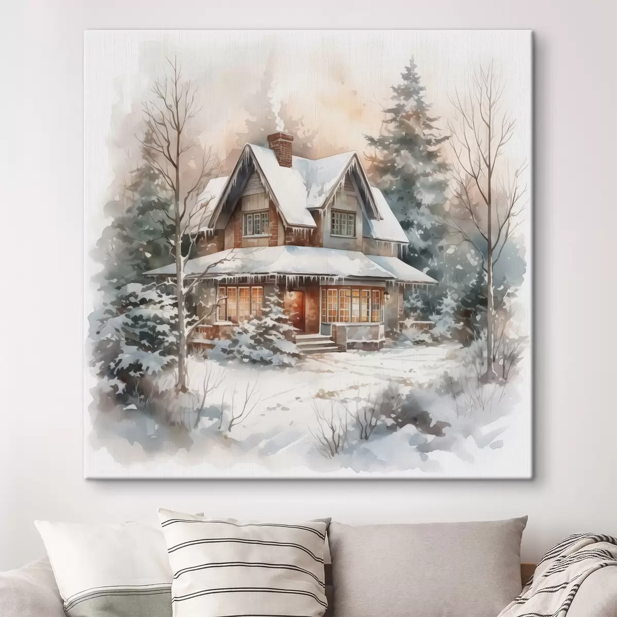 Wandbilder Haus in einem verschneiten Wald Nachahmung von Aquarell s42137