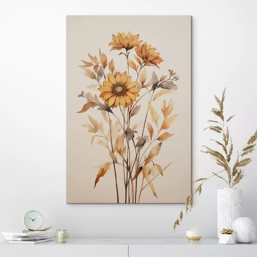 Wandbilder Zweige mit gelben Blumen Nachahmung der Malerei Aquarell s42142