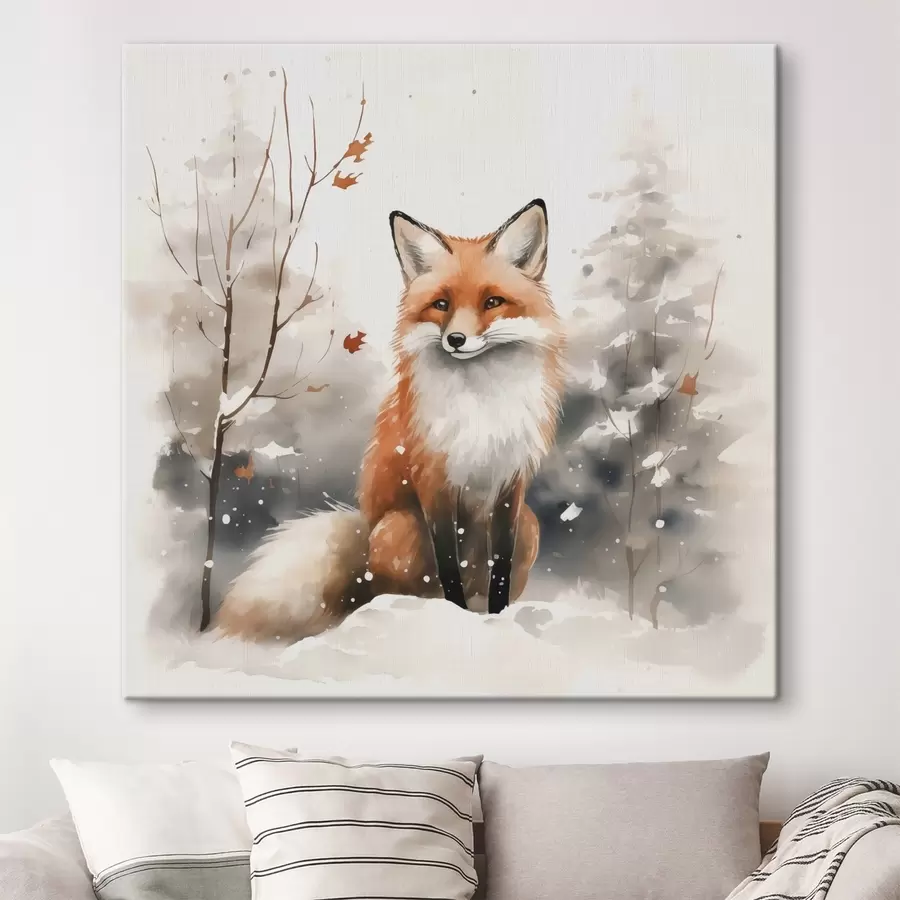 Wandbilder Fuchsjunges in einem verschneiten Wald Nachahmung von Aquarell s42146