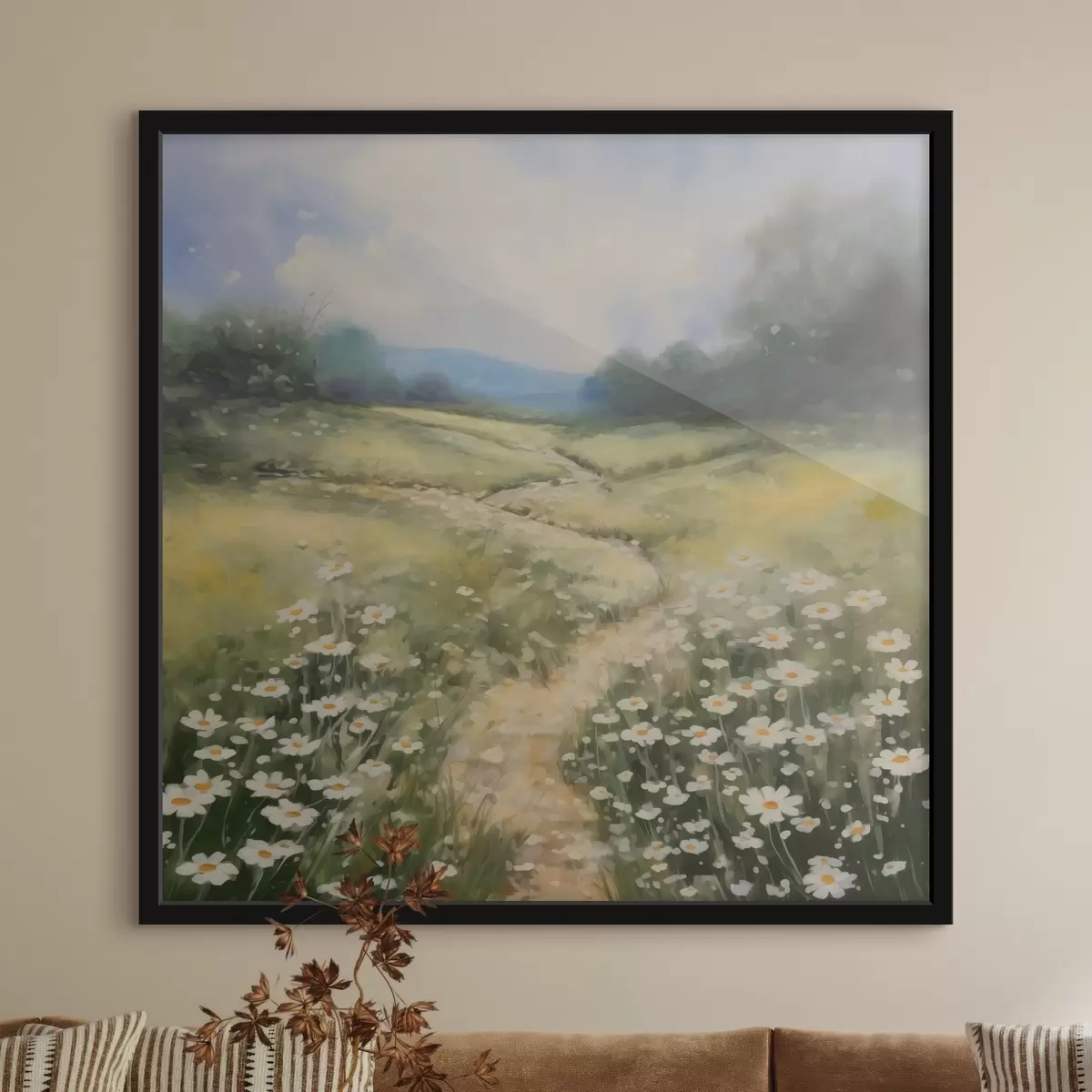 Poster Wiese mit Gänseblümchen Nachahmung der Malerei f42134