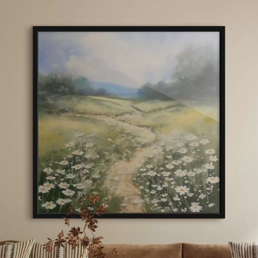 Fototapete Wiese mit Gänseblümchen Nachahmung der Malerei f42134