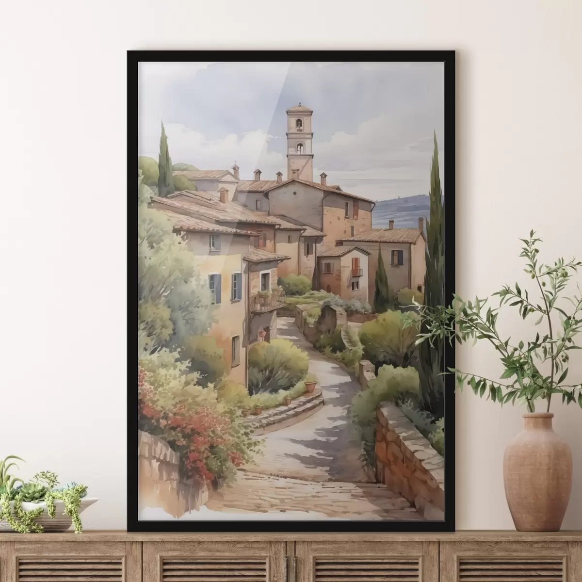 Poster Italienische Vorstadt Straße Nachahmung Aquarell f42135