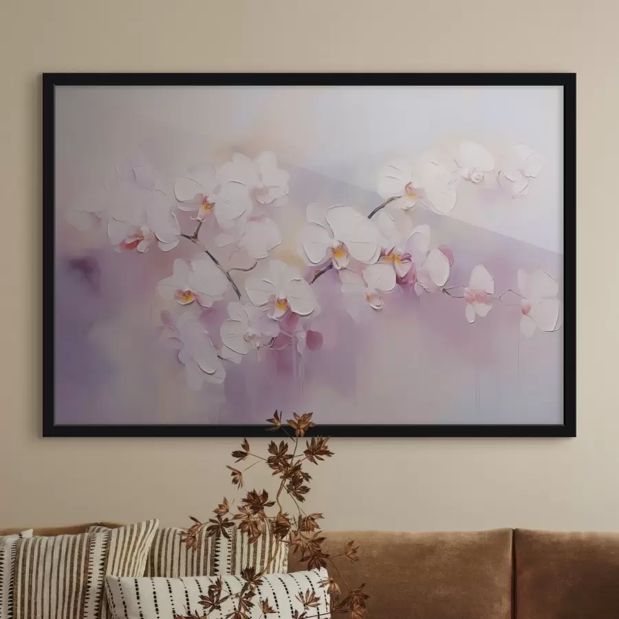 Fototapete Zweig mit weißen Orchideen Nachahmung der Malerei f42141