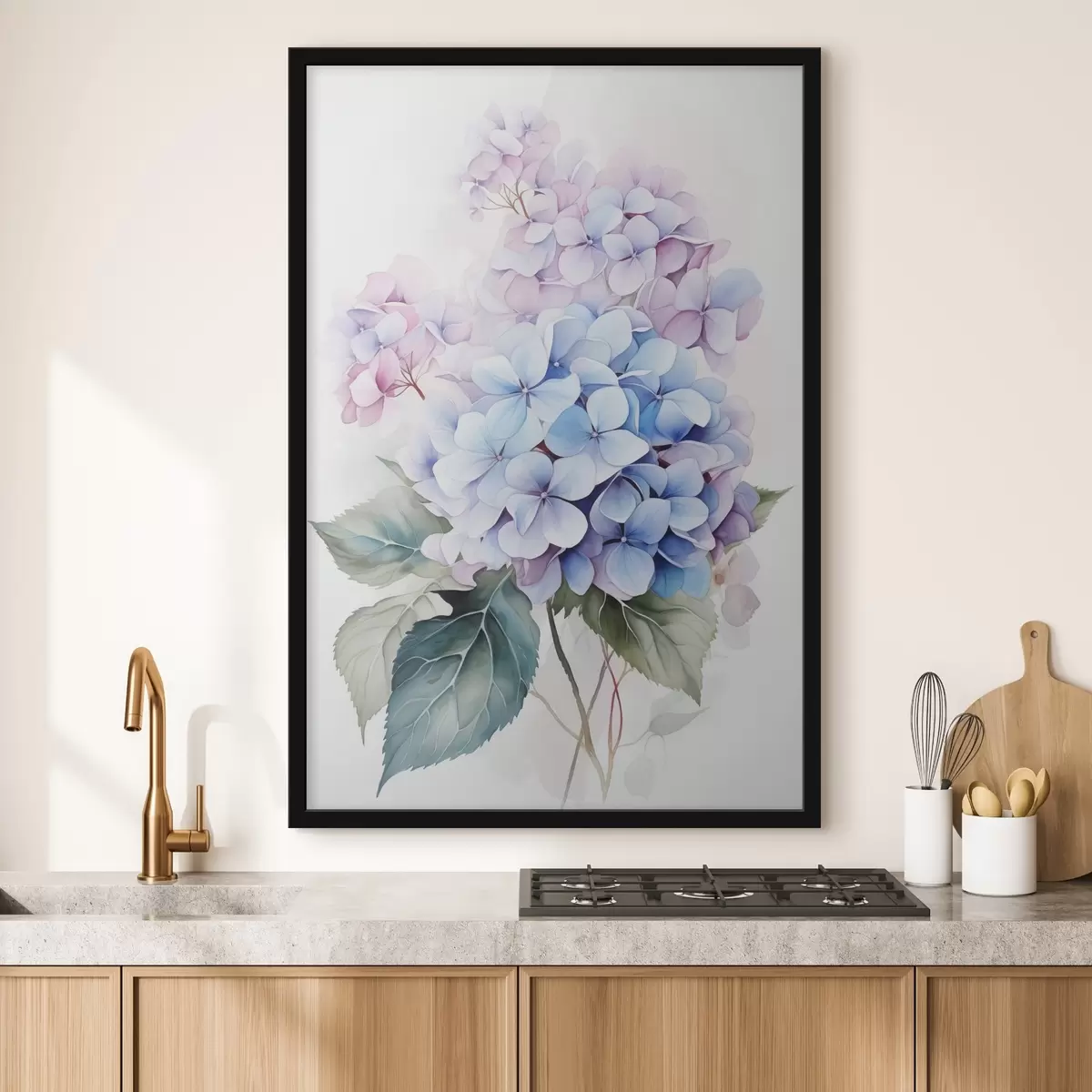 Poster Zweig mit Hortensienblüten Nachahmung Aquarell f42143