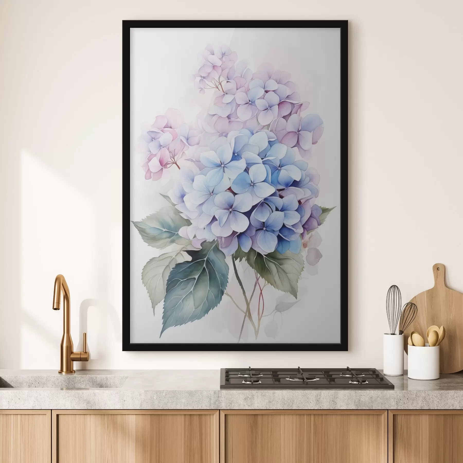 Fototapete Zweig mit Hortensienblüten Nachahmung Aquarell f42143