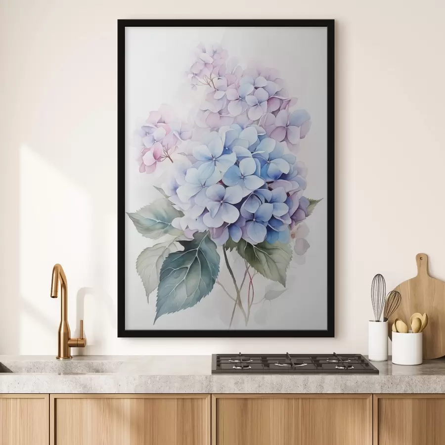 Fototapete Zweig mit Hortensienblüten Nachahmung Aquarell f42143