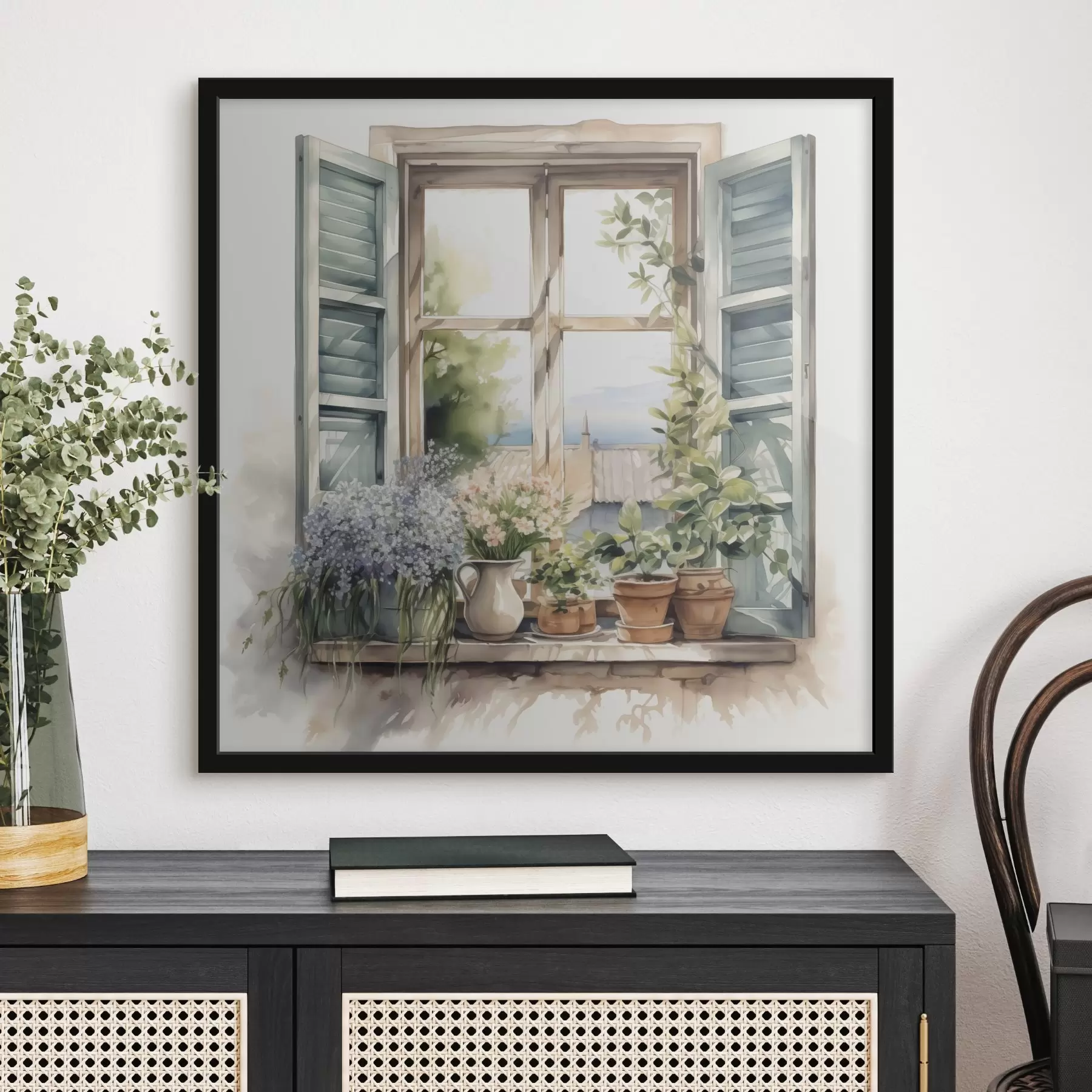 Fototapete Vegetation auf der Fensterbank Nachahmung des Aquarells f42144