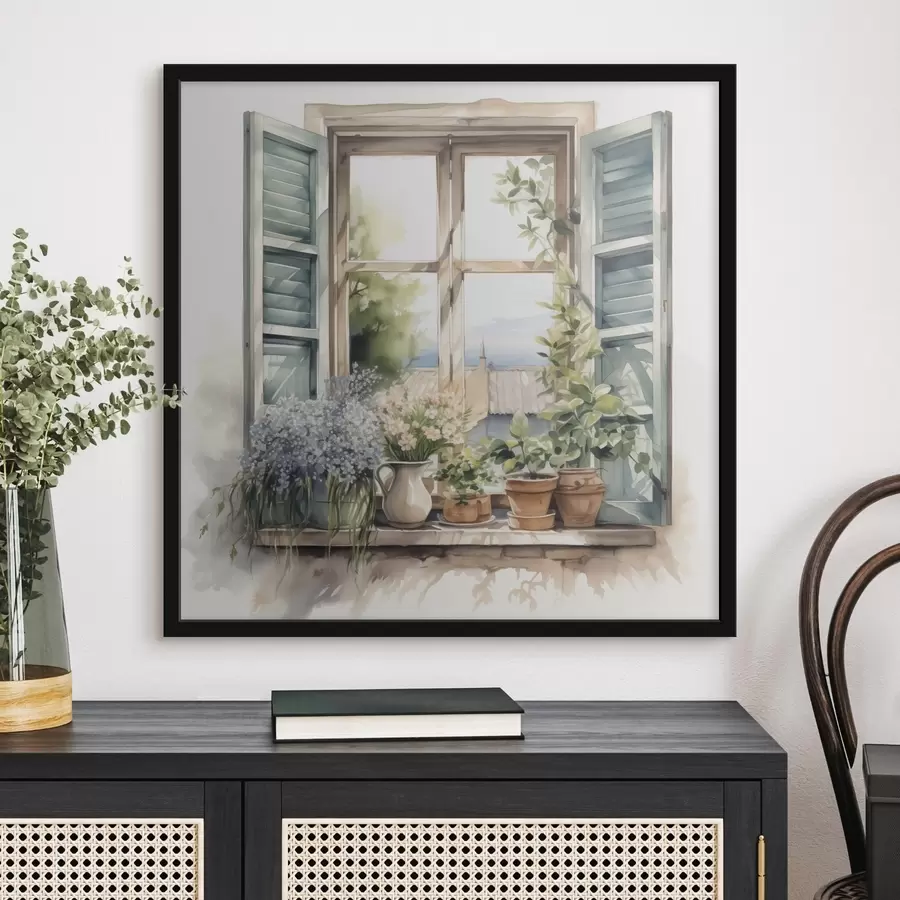 Fototapete Vegetation auf der Fensterbank Nachahmung des Aquarells f42144