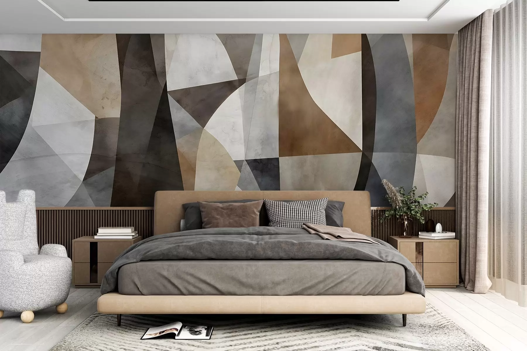 Fototapete Abstrakte moderne Kunst texturierte geometrische Formen in Braun-, Grau- und Beigetönen w08530