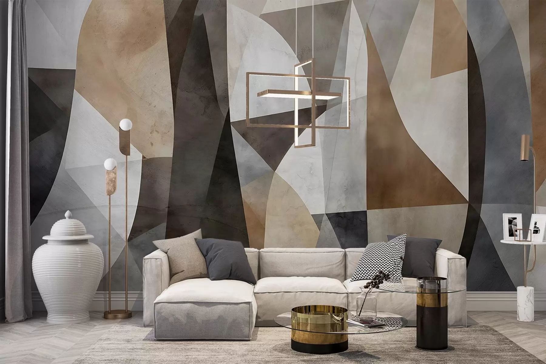 Fototapete Abstrakte moderne Kunst texturierte geometrische Formen in Braun-, Grau- und Beigetönen w08530