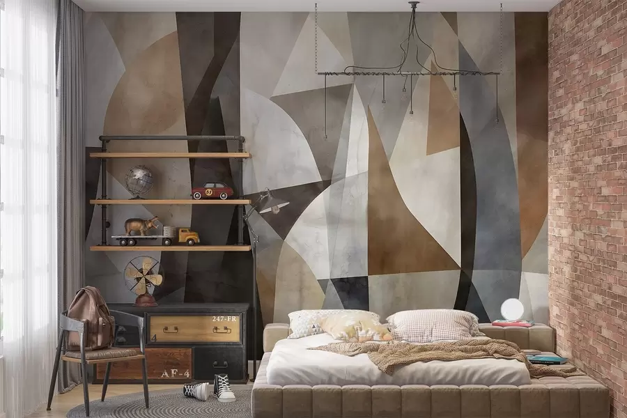 Fototapete Abstrakte moderne Kunst texturierte geometrische Formen in Braun-, Grau- und Beigetönen w08530