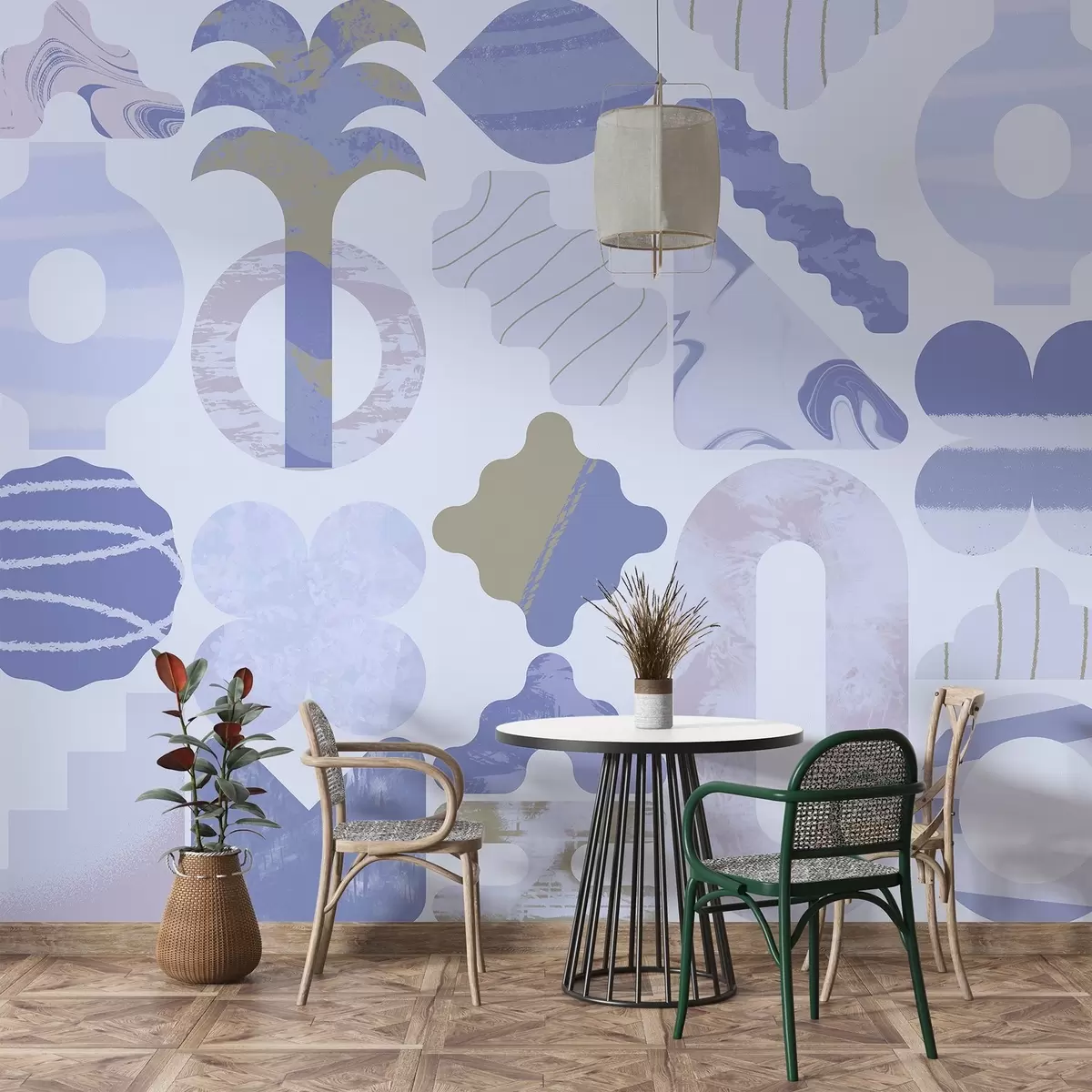 Fototapete verschiedene interessante Formen, moderne Geometrie in Blautönen w02550v1