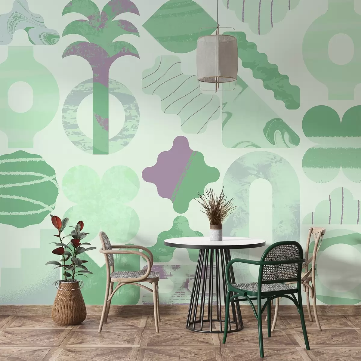 Fototapete verschiedene interessante Formen, moderne Geometrie in grünen Farben w02550v2