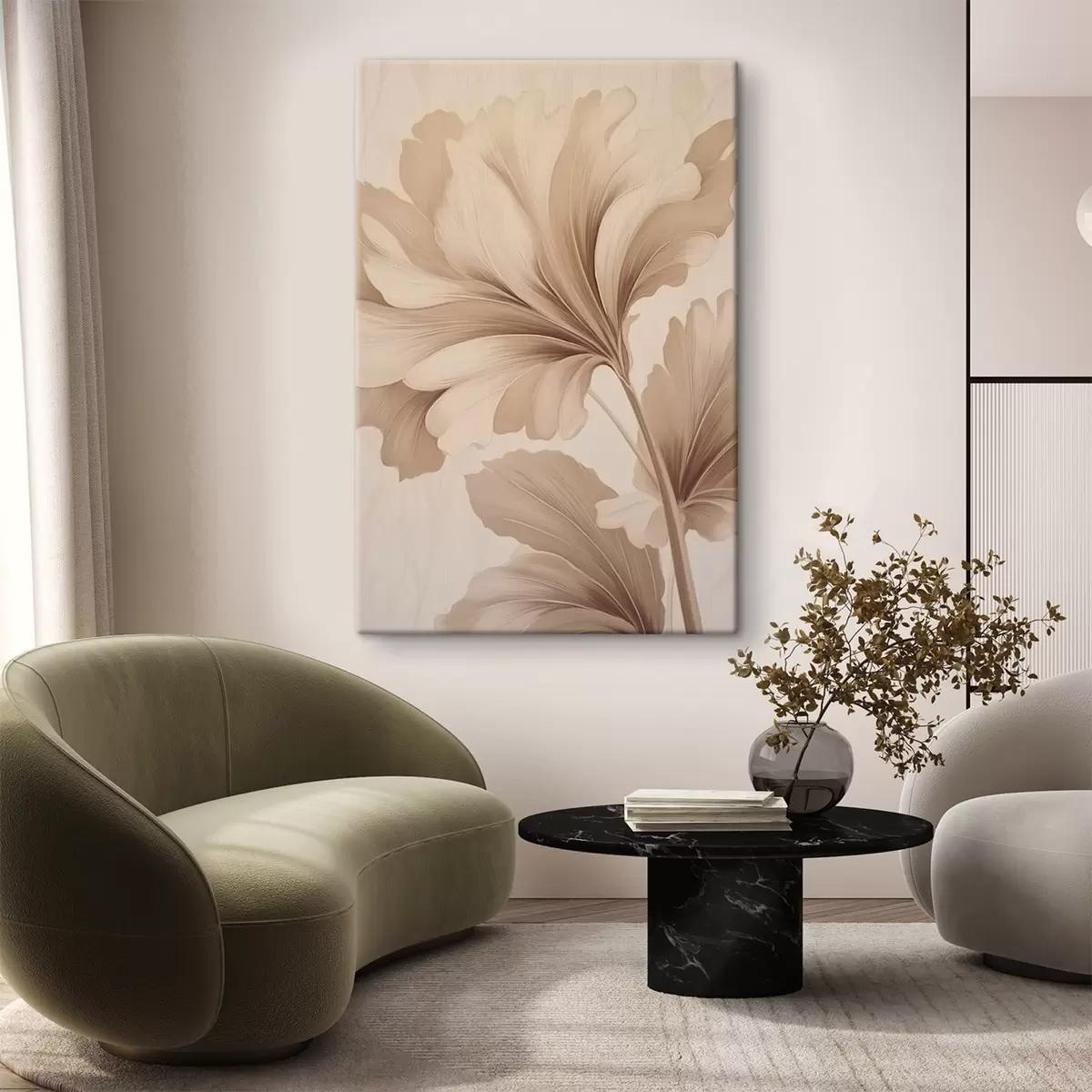 Wandbilder Beige Blätter mit sanften Kurven s42161