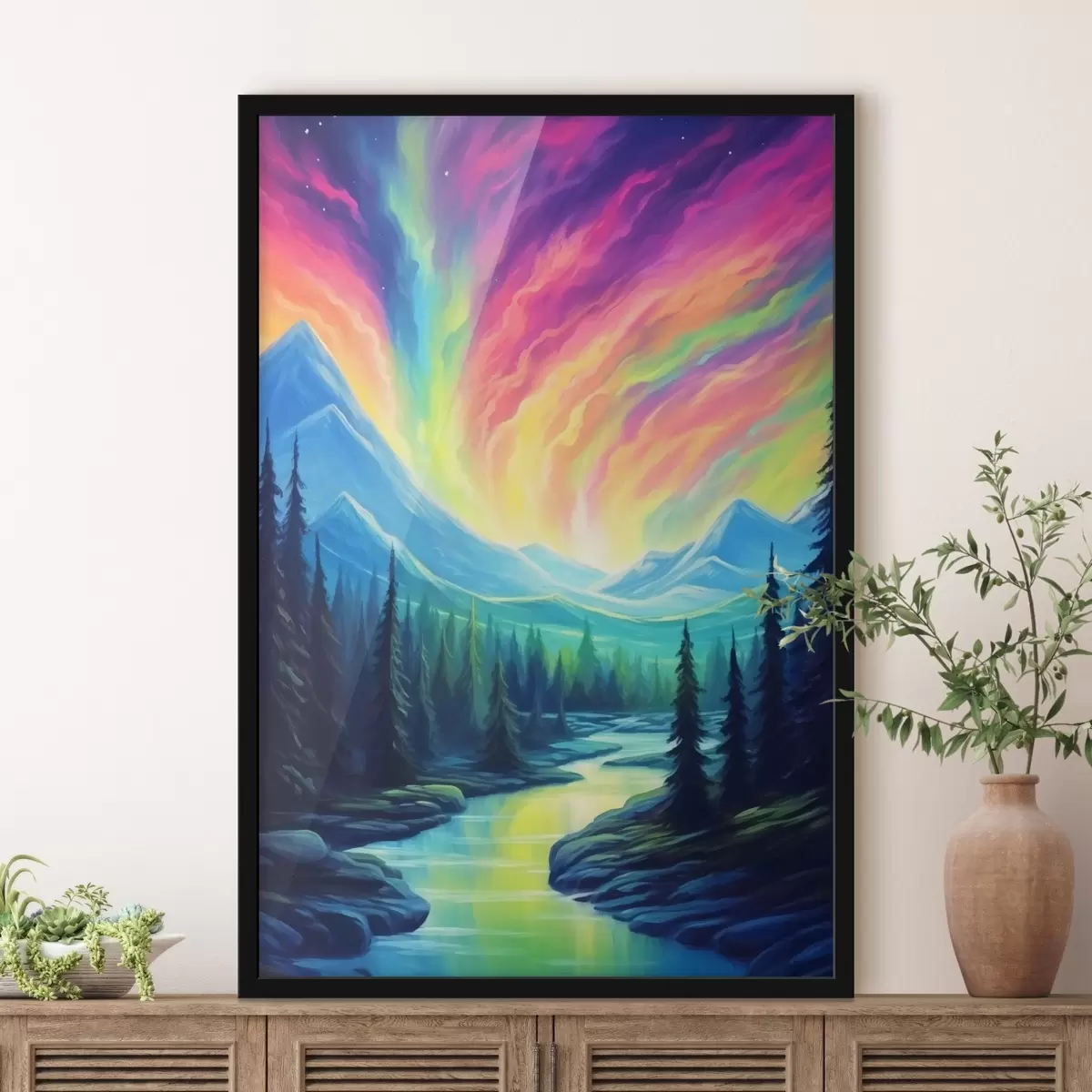 Poster Nordlicht über der Berglandschaft f42150