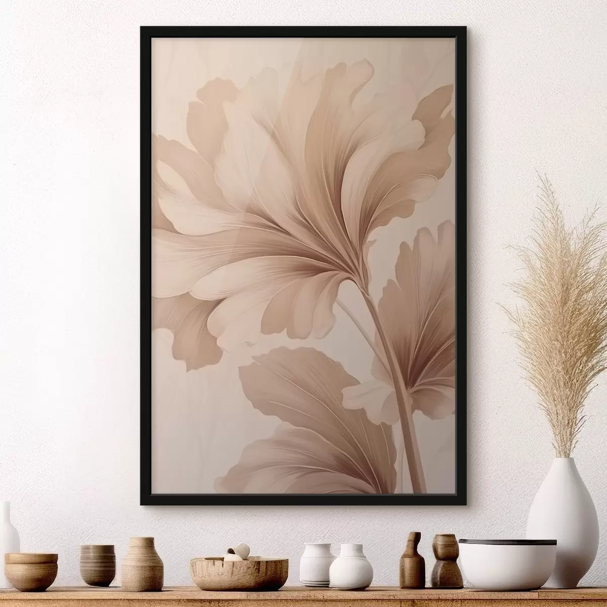 Poster Beige Blätter mit sanften Kurven f42161