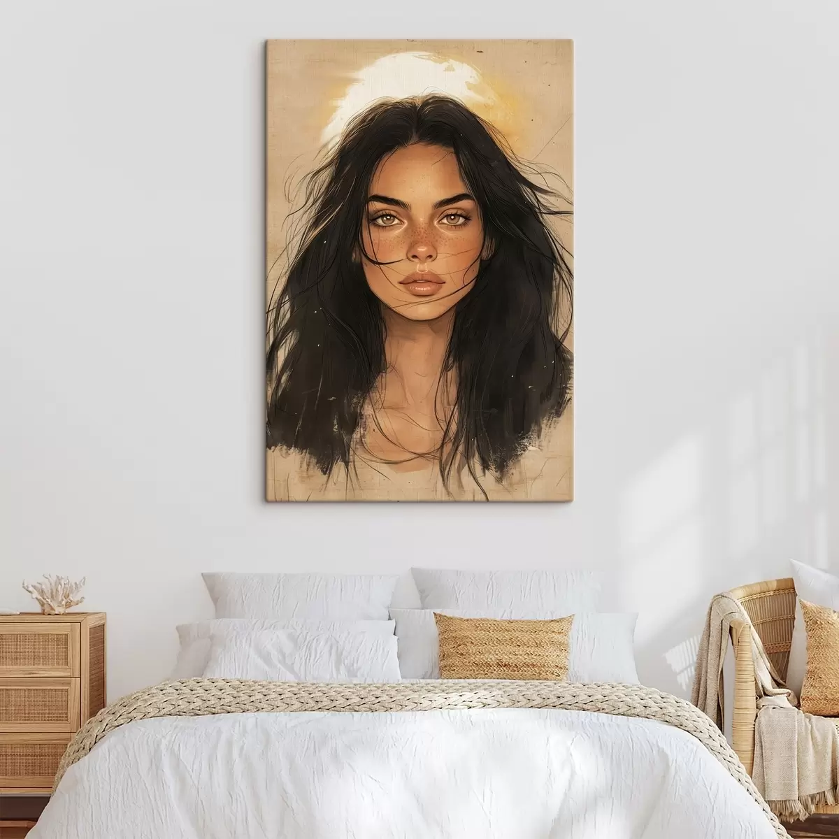 Wandbilder Frau Porträt, Tribal-Stil, beige Farben s42197