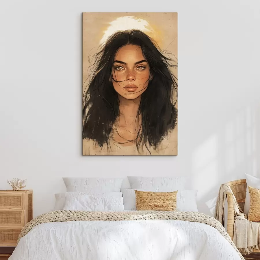 Wandbilder Frau Porträt, Tribal-Stil, beige Farben s42197