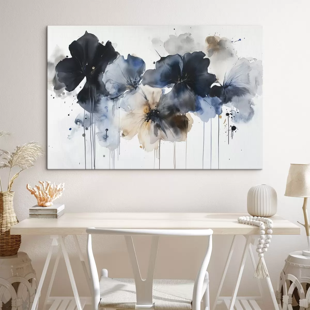 Wandbilder Aquarellblumen, fließender Stil, blaue Farben s42207