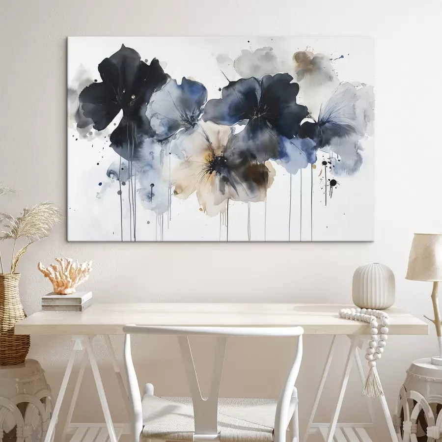 Wandbilder Aquarellblumen, fließender Stil, blaue Farben s42207