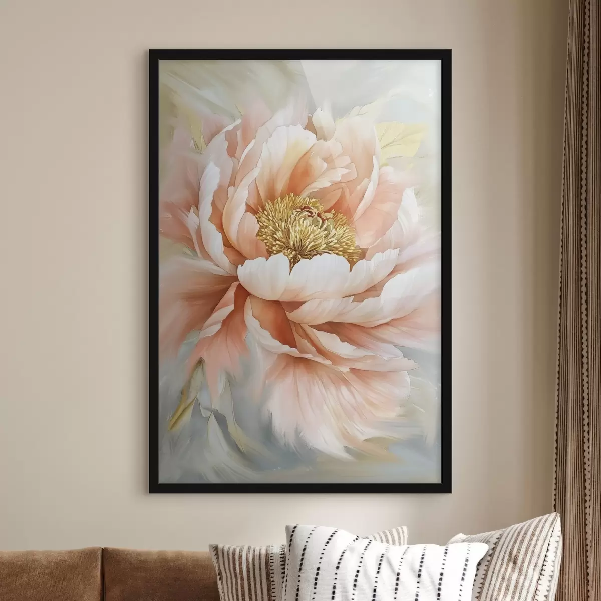 Poster Acryl-Stil Pfingstrose Blume, rosa Farben, Pinselstriche f42199