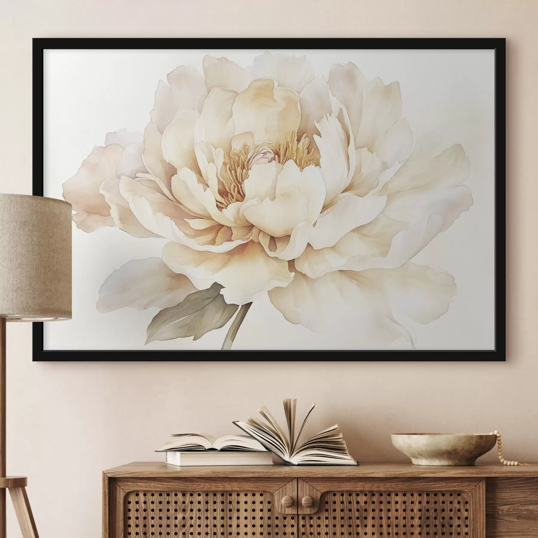 Fototapete Schöne Pfingstrose Blume, weichen cremigen Farben, Aquarell-Stil f42201