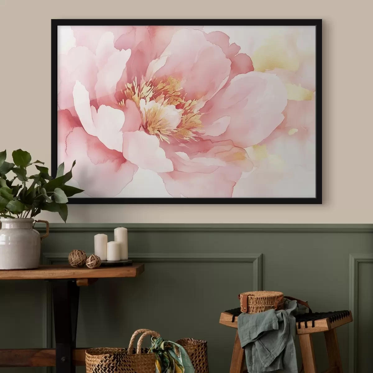 Poster Rosa Pfingstrose Blume, Aquarell-Stil f42203