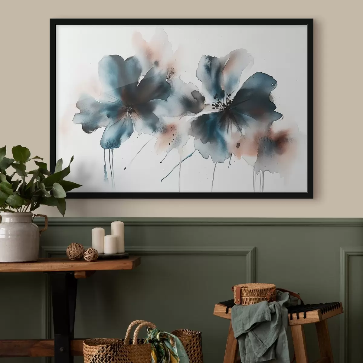 Poster Blumen im Aquarellstil, blaue Farben f42208