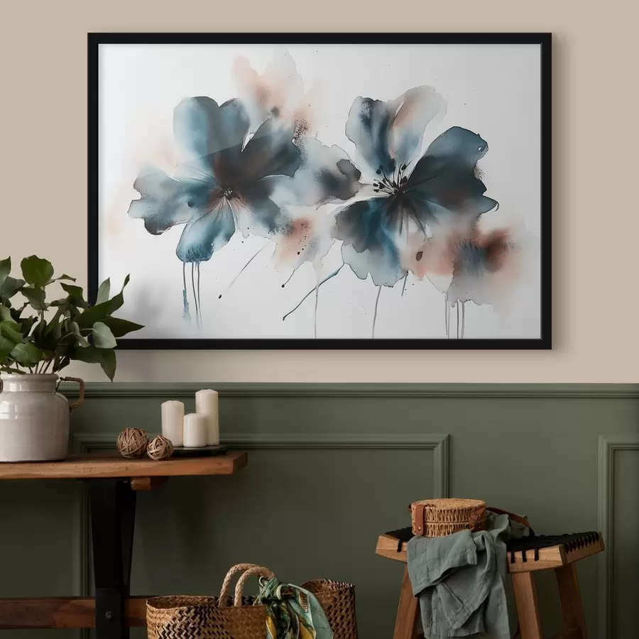 Fototapete Blumen im Aquarellstil, blaue Farben f42208