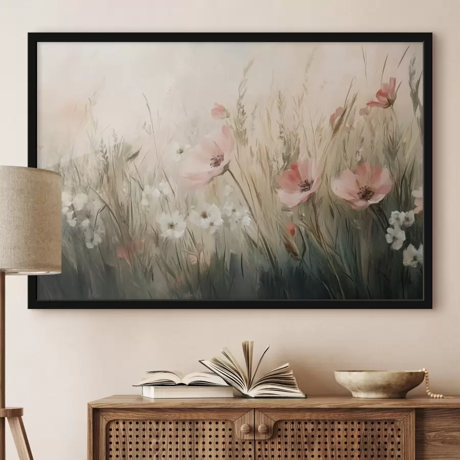 Fototapete Blumen auf der Wiese, rustikal, Acryl-Stil f42209