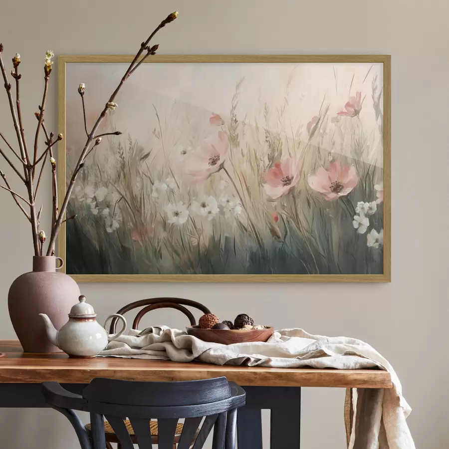 Fototapete Blumen auf der Wiese, rustikal, Acryl-Stil f42209