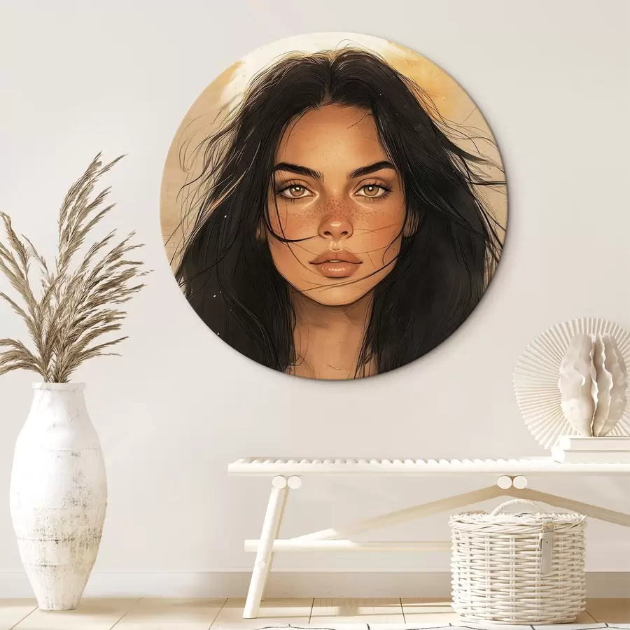 Wandbilder Frau Porträt, Tribal-Stil, beige Farben r42197