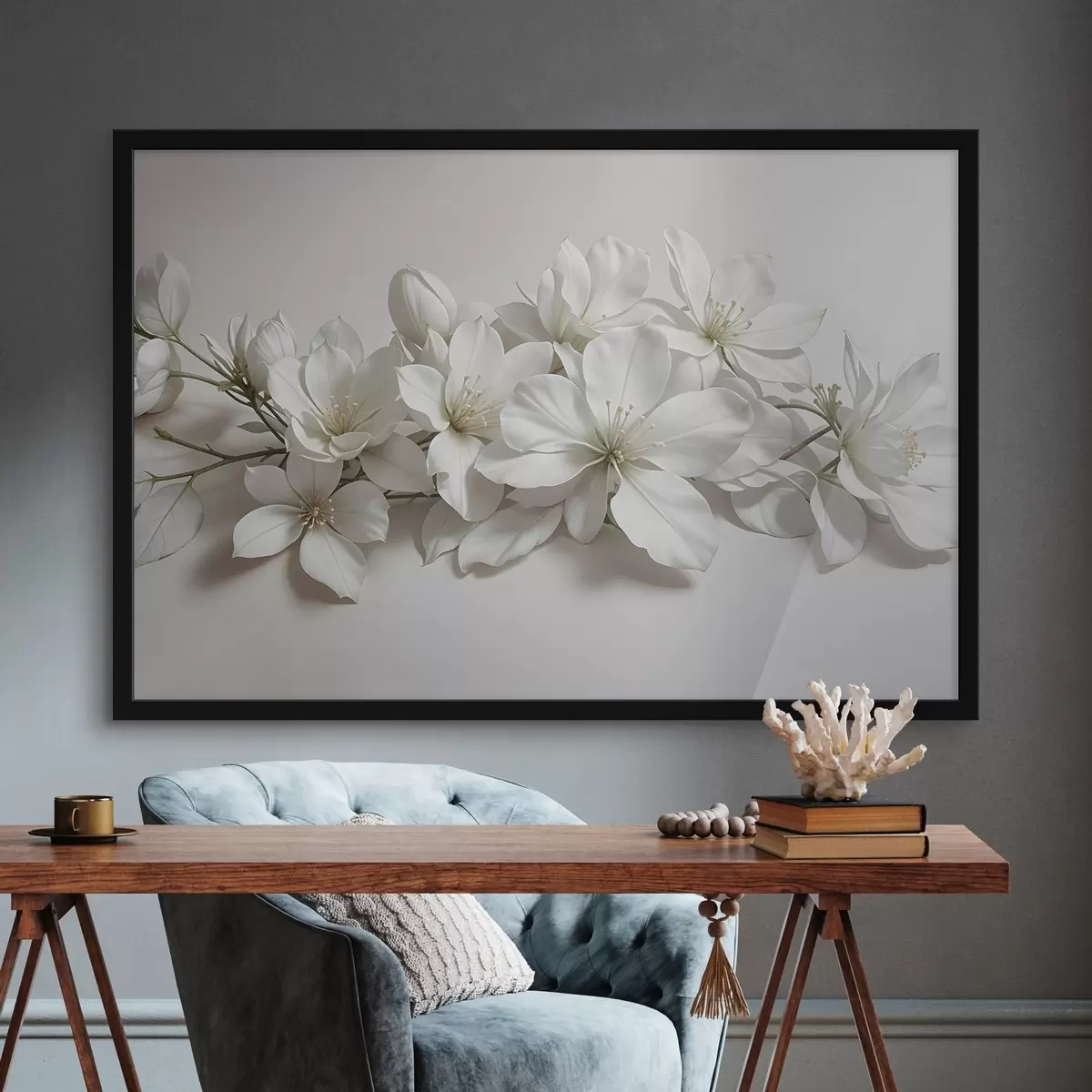 Poster Weiße zarte Magnolienblüten auf einem hellen Hintergrund f42230